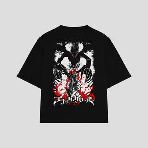 Playera streetwear premium de anime y gaming ExtraLife MX, corte boxy oversized drop shoulder heavyweight en color Deep Black y Off-White, moda urbana mexicana de culto.