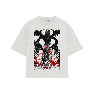 Playera streetwear premium de anime y gaming ExtraLife MX, corte oversized drop shoulder ligero y fresco en color Deep Black y Off-White, moda urbana mexicana de culto.