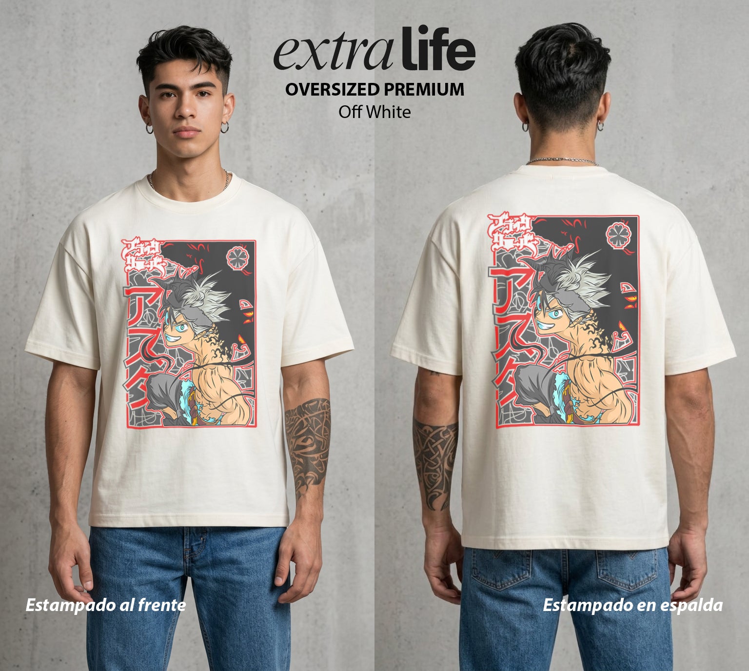 El Trebol Magico | Black Clover Asta #00222 - Playera Oversized Premium | Off White - Foto en modelo