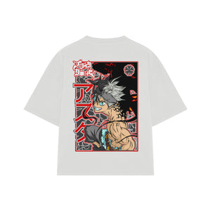 Playera streetwear premium de anime y gaming ExtraLife MX, corte boxy oversized drop shoulder heavyweight en color Deep Black y Off-White, moda urbana mexicana de culto.