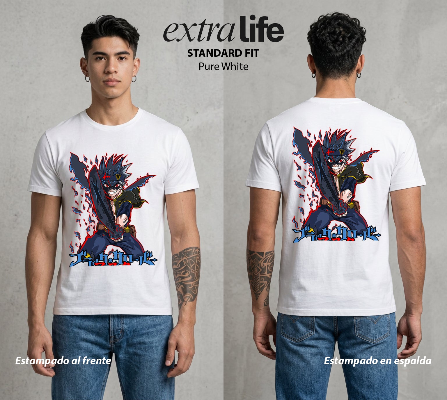 El Trebol Magico | Black Clover Asta #00223 - Playera Standard Fit | Pure White - Foto en modelo