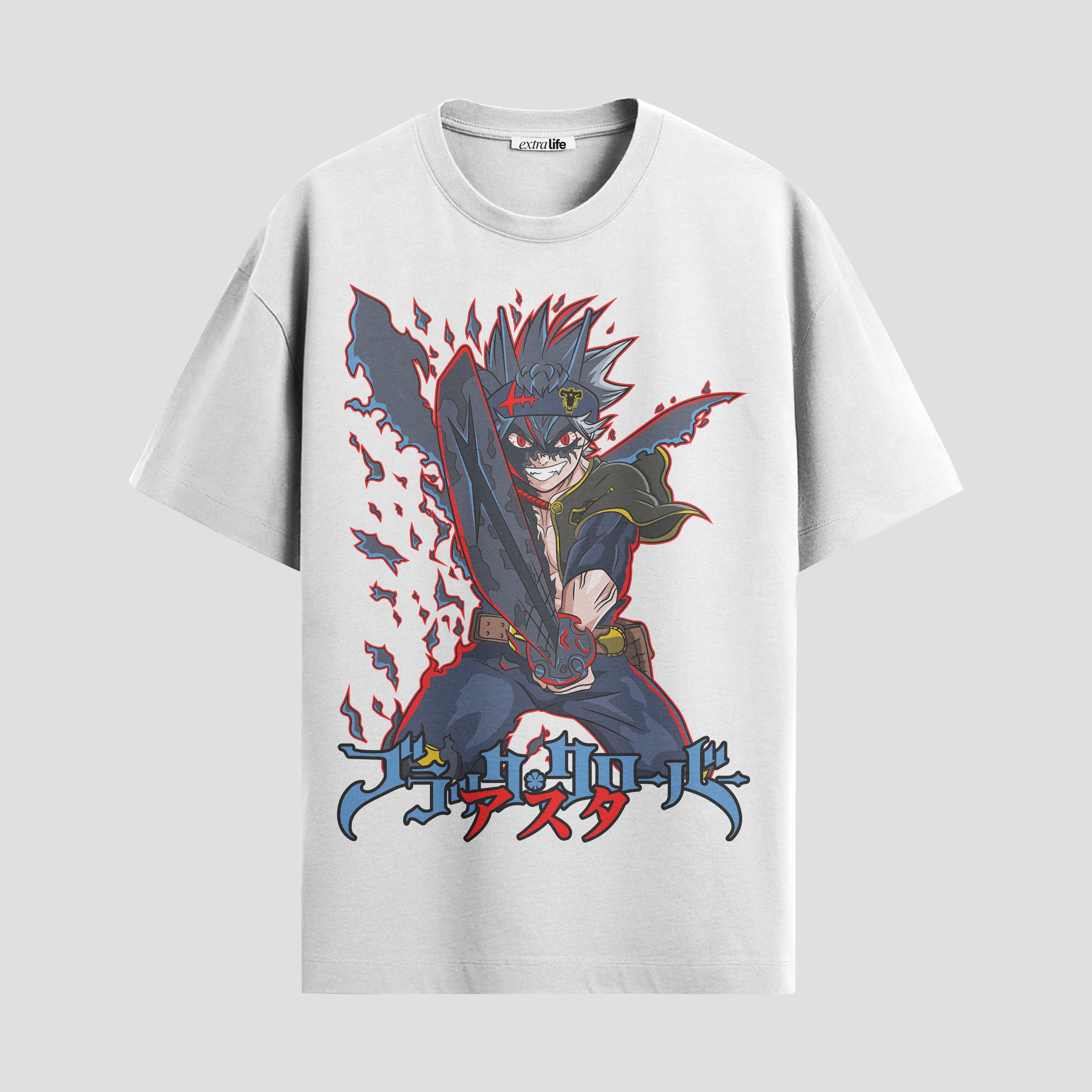 Playera urbana de anime y gaming ExtraLife MX, corte Standard Fit unisex ligero y transpirable en color Deep Black y Pure White, ropa de uso diario para gym y casual.