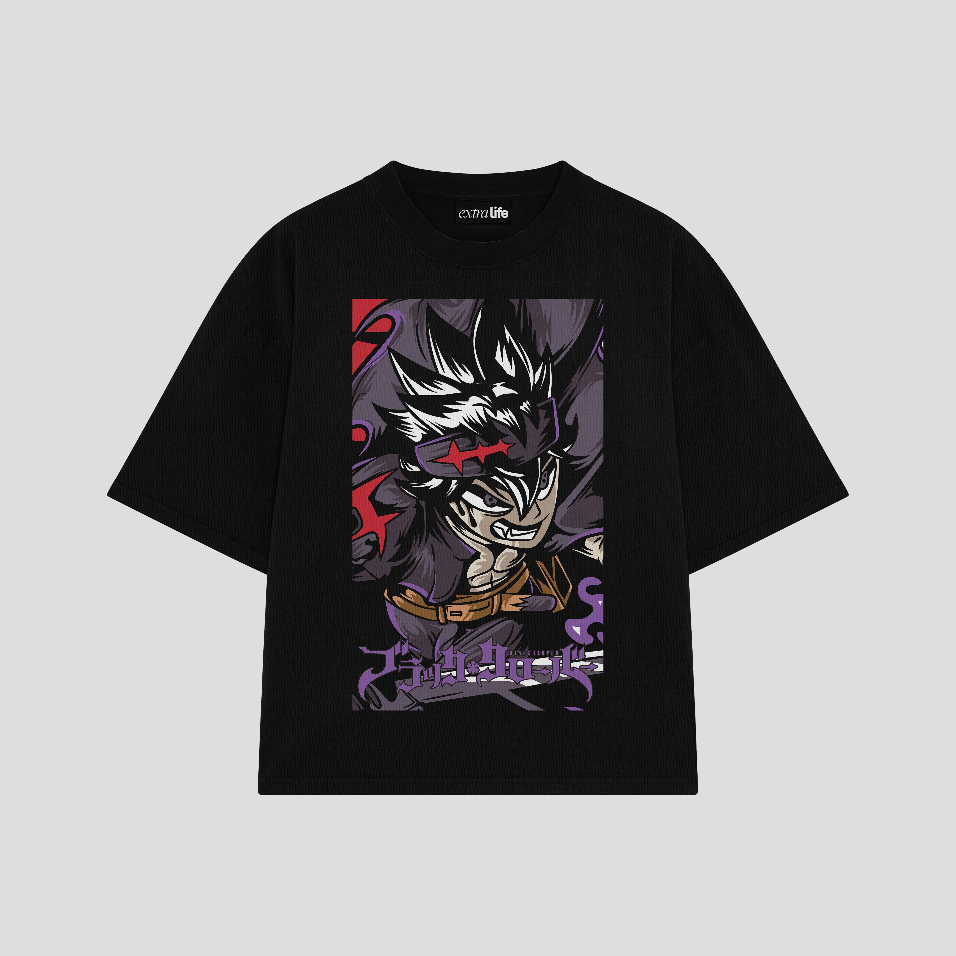 Playera streetwear premium de anime y gaming ExtraLife MX, corte boxy oversized drop shoulder heavyweight en color Deep Black y Off-White, moda urbana mexicana de culto.
