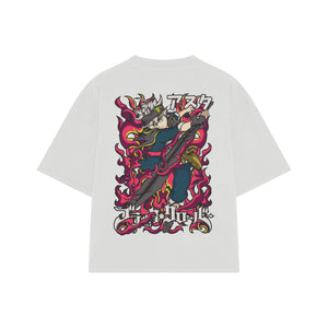 Playera streetwear premium de anime y gaming ExtraLife MX, corte boxy oversized drop shoulder heavyweight en color Deep Black y Off-White, moda urbana mexicana de culto.