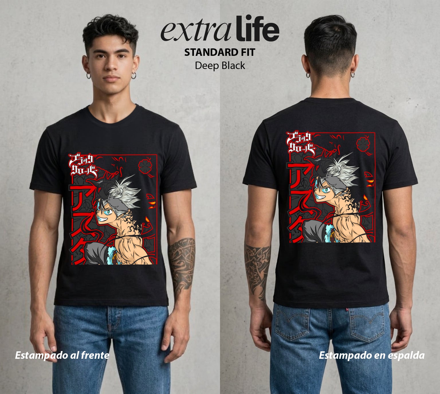 El Trebol Magico | Black Clover Asta #00227 - Playera Standard Fit | Deep Black - Foto en modelo
