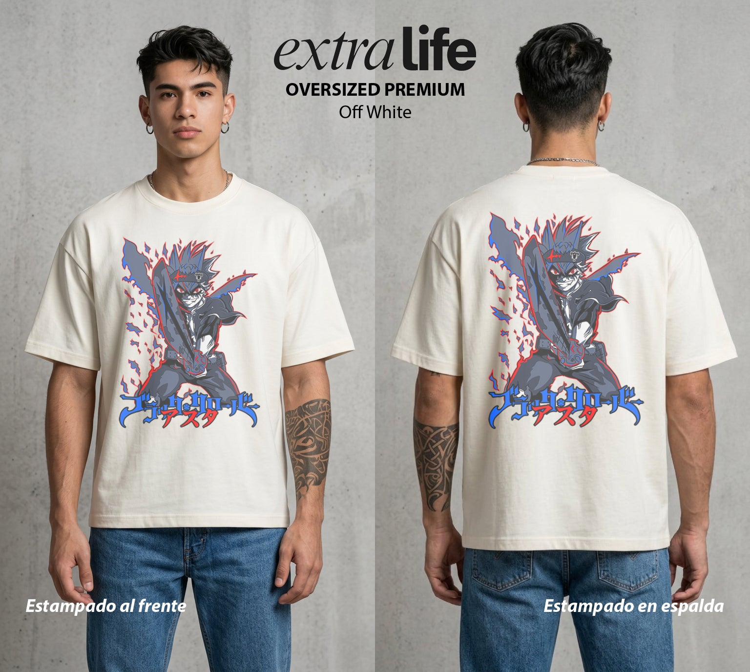 El Trebol Magico | Black Clover Asta #00228 - Playera Oversized Premium | Off White - Foto en modelo