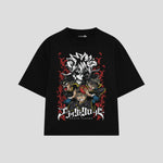 Playera streetwear premium de anime y gaming ExtraLife MX, corte boxy oversized drop shoulder heavyweight en color Deep Black y Off-White, moda urbana mexicana de culto.