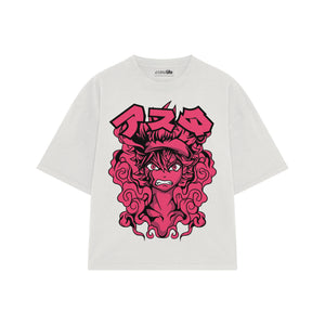 Playera streetwear premium de anime y gaming ExtraLife MX, corte boxy oversized drop shoulder heavyweight en color Deep Black y Off-White, moda urbana mexicana de culto.