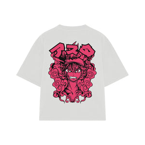 Playera streetwear premium de anime y gaming ExtraLife MX, corte boxy oversized drop shoulder heavyweight en color Deep Black y Off-White, moda urbana mexicana de culto.