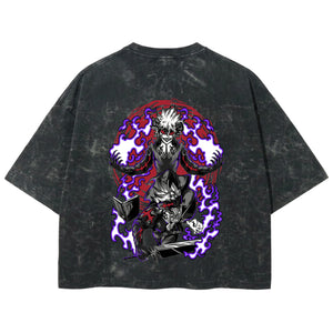 Playera streetwear premium de anime y gaming ExtraLife MX, corte boxy deluxe mineral wash heavyweight en color Acid Wash, moda urbana mexicana de culto.
