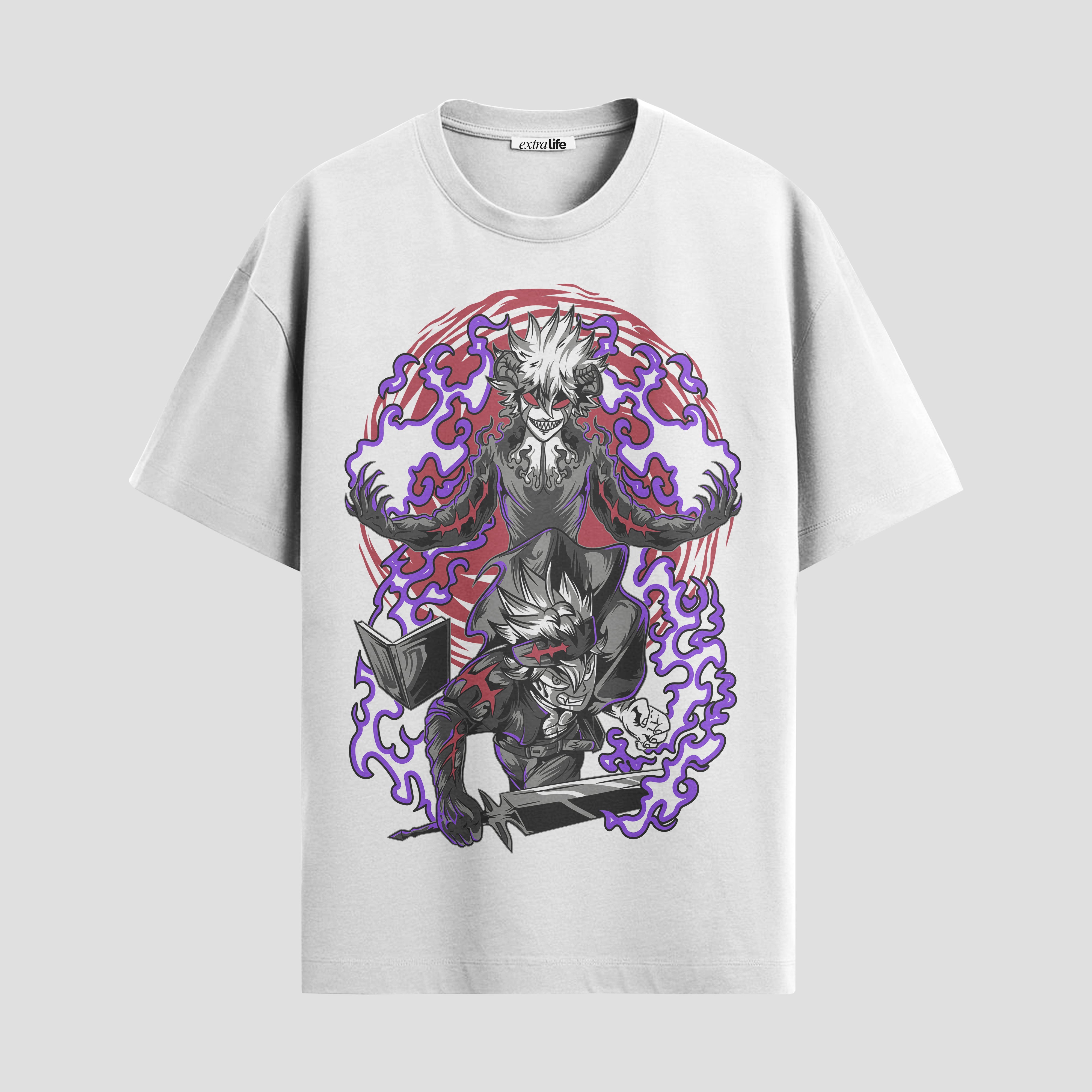 Playera urbana de anime y gaming ExtraLife MX, corte Standard Fit unisex ligero y transpirable en color Deep Black y Pure White, ropa de uso diario para gym y casual.