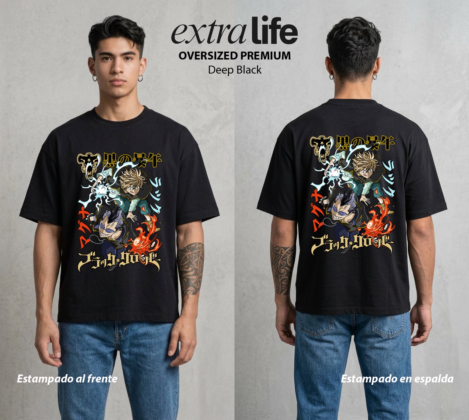El Trebol Magico | Black Clover Luck X #00240 - Playera Oversized Premium | Deep Black - Foto en modelo