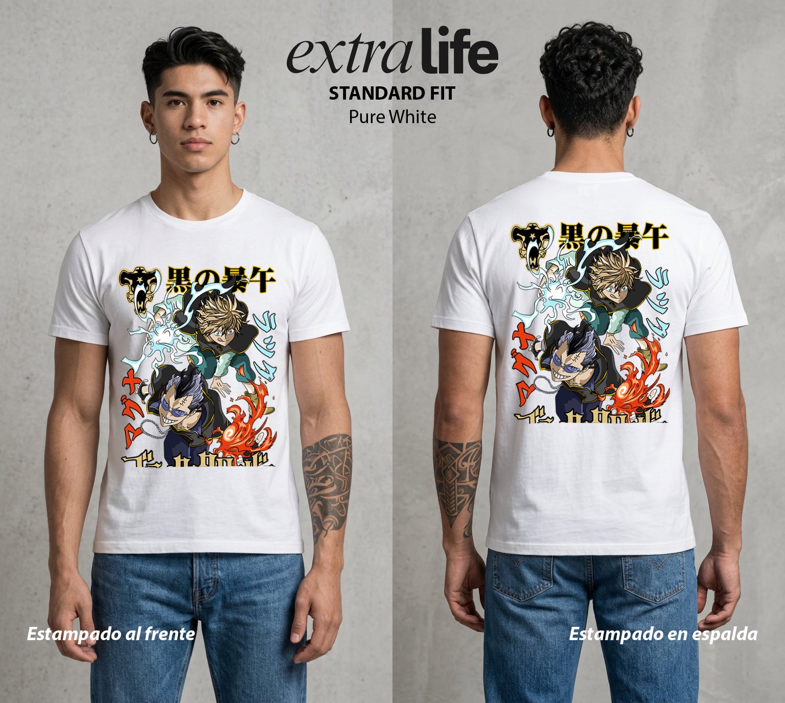 El Trebol Magico | Black Clover Luck X #00240 - Playera Standard Fit | Pure White - Foto en modelo