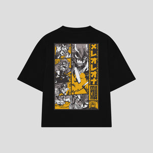 Playera streetwear premium de anime y gaming ExtraLife MX, corte boxy oversized drop shoulder heavyweight en color Deep Black y Off-White, moda urbana mexicana de culto.