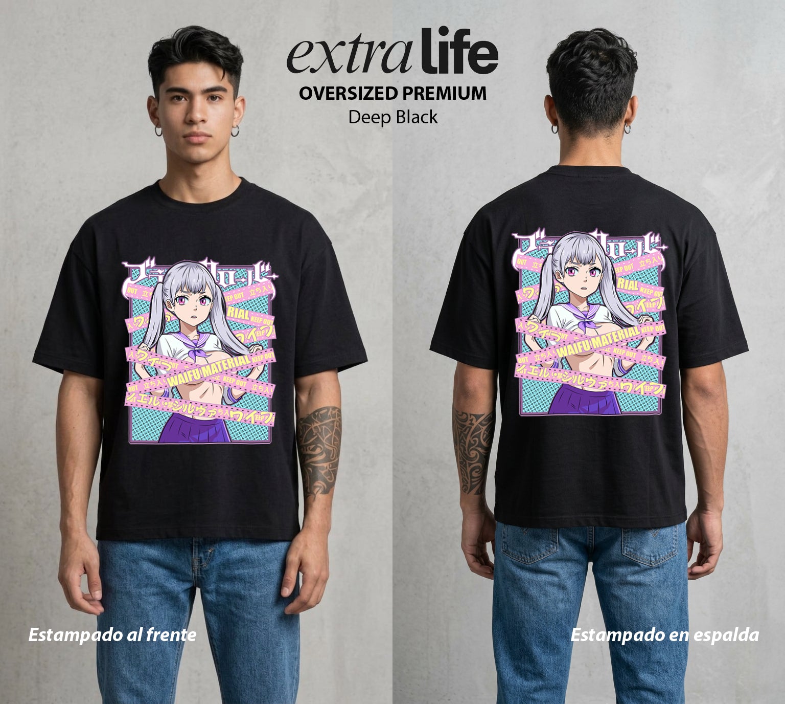 El Trebol Magico | Black Clover Noelle Silva del Corazon #00242 - Playera Oversized Premium | Deep Black - Foto en modelo