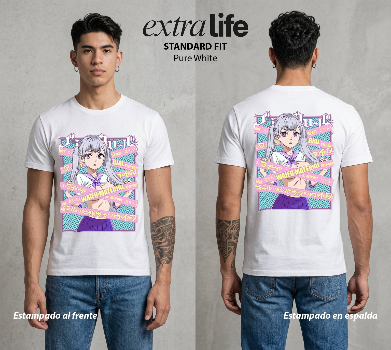 El Trebol Magico | Black Clover Noelle Silva del Corazon #00242 - Playera Standard Fit | Pure White - Foto en modelo