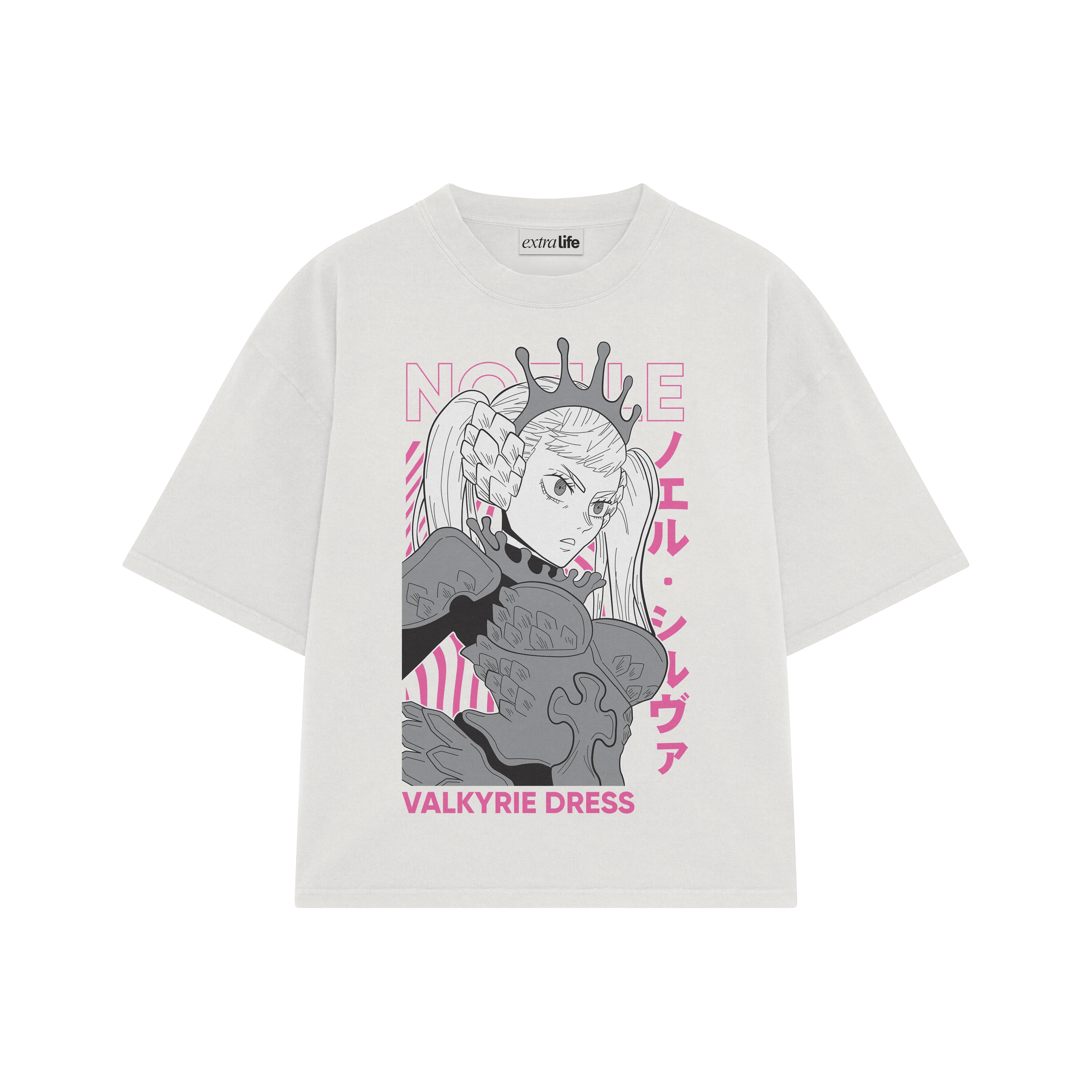 Playera streetwear premium de anime y gaming ExtraLife MX, corte boxy oversized drop shoulder heavyweight en color Deep Black y Off-White, moda urbana mexicana de culto.
