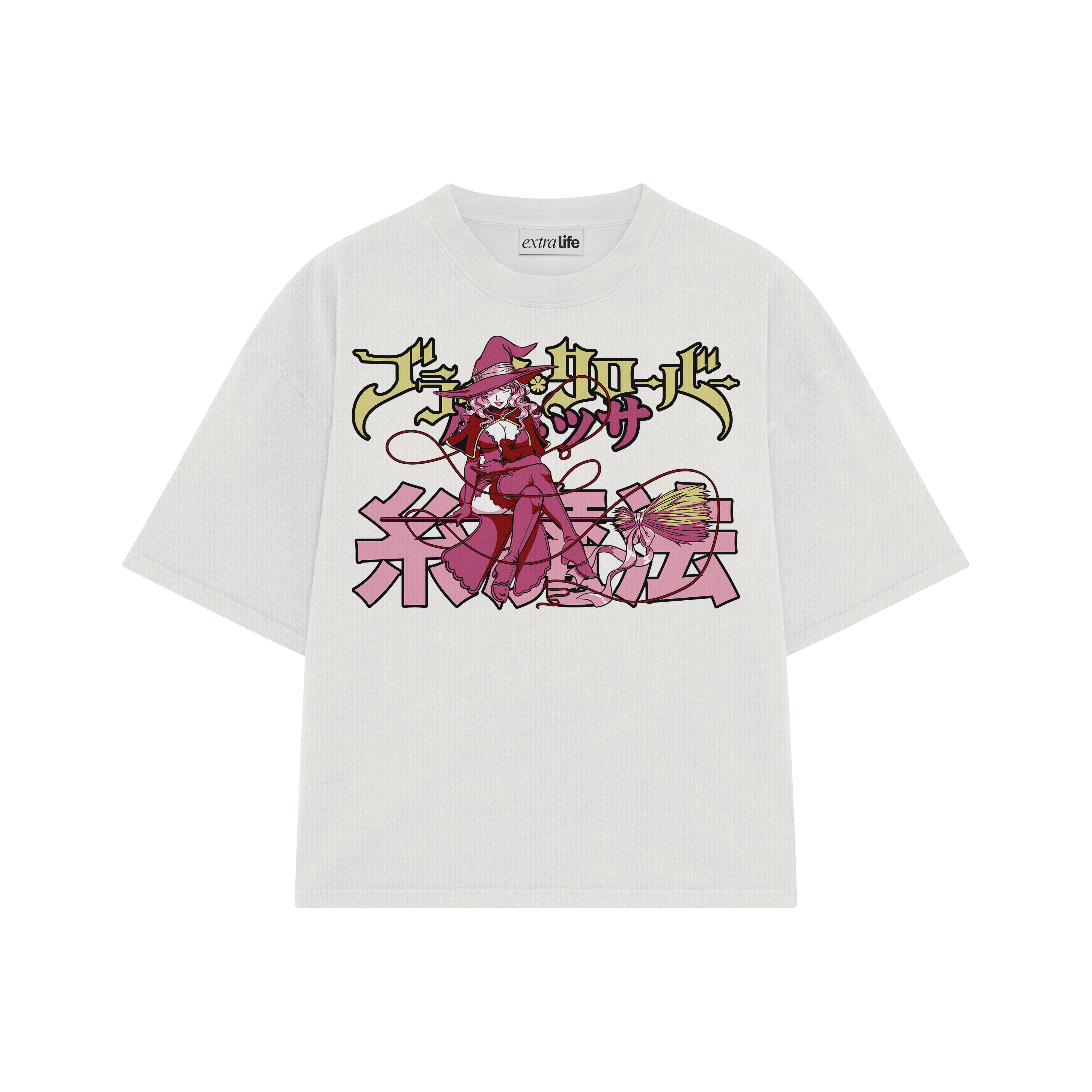 Playera streetwear premium de anime y gaming ExtraLife MX, corte boxy oversized drop shoulder heavyweight en color Deep Black y Off-White, moda urbana mexicana de culto.