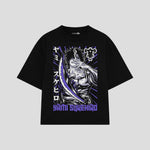 Playera streetwear premium de anime y gaming ExtraLife MX, corte boxy oversized drop shoulder heavyweight en color Deep Black y Off-White, moda urbana mexicana de culto.