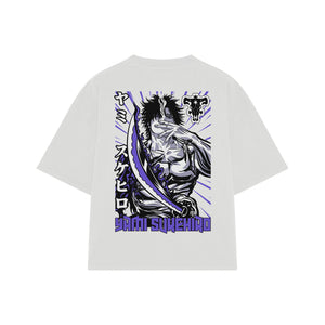 Playera streetwear premium de anime y gaming ExtraLife MX, corte boxy oversized drop shoulder heavyweight en color Deep Black y Off-White, moda urbana mexicana de culto.