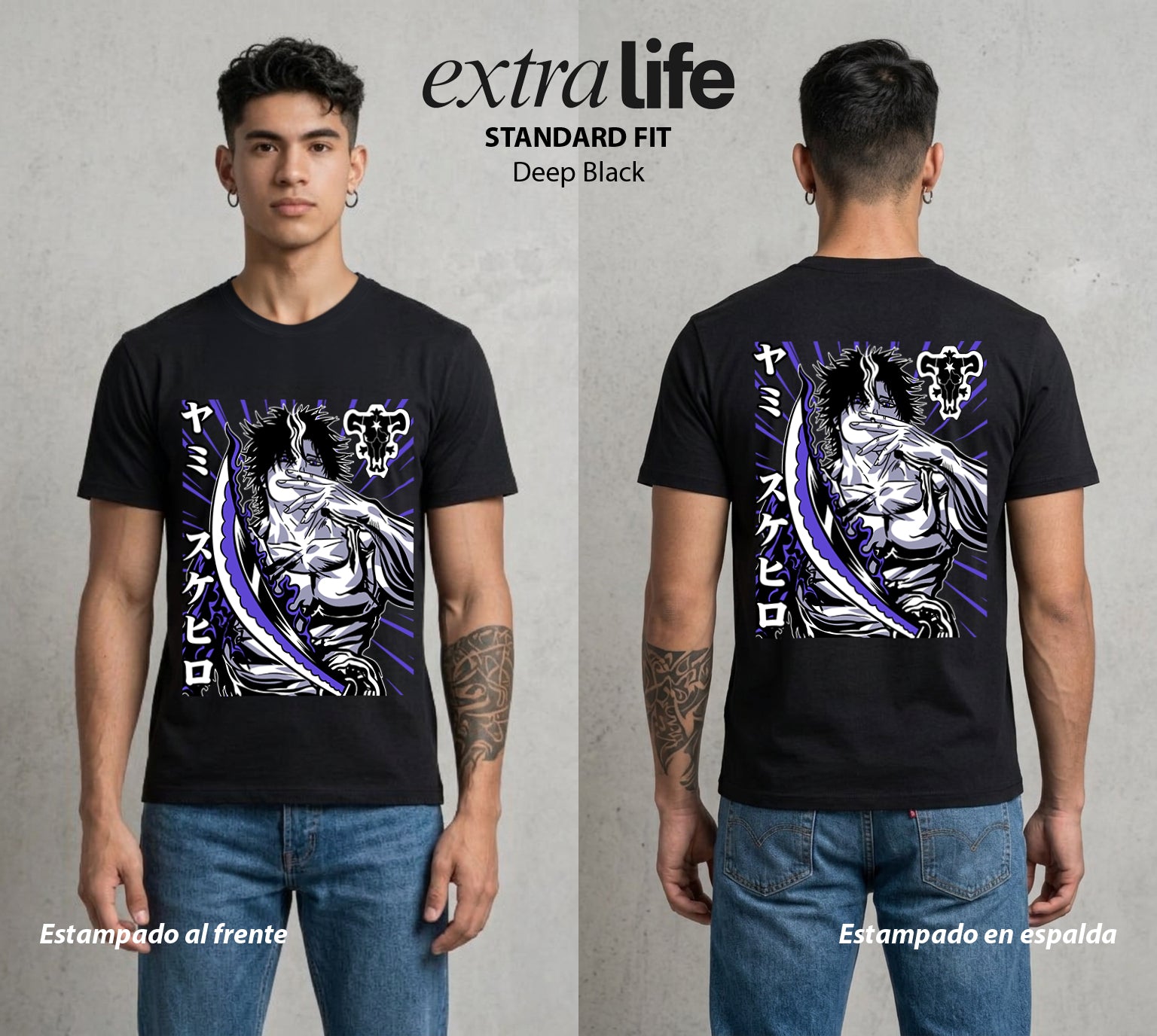 El Trebol Magico | Black Clover Yami Sukehiro #00245 - Playera Standard Fit | Deep Black - Foto en modelo