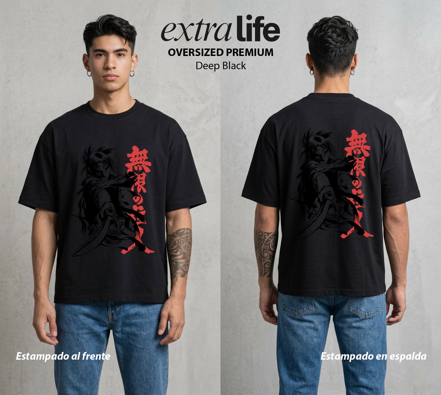 La Hoja Inmortal | Blade Of The Immortal #00251 - Playera Oversized Premium | Deep Black - Foto en modelo