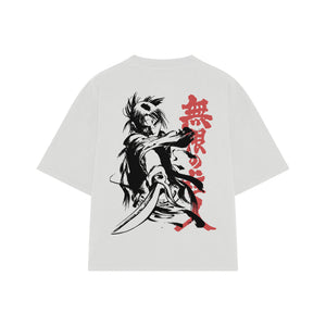 Playera streetwear premium de anime y gaming ExtraLife MX, corte boxy oversized drop shoulder heavyweight en color Deep Black y Off-White, moda urbana mexicana de culto.