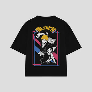 Playera streetwear premium de anime y gaming ExtraLife MX, corte boxy oversized drop shoulder heavyweight en color Deep Black y Off-White, moda urbana mexicana de culto.