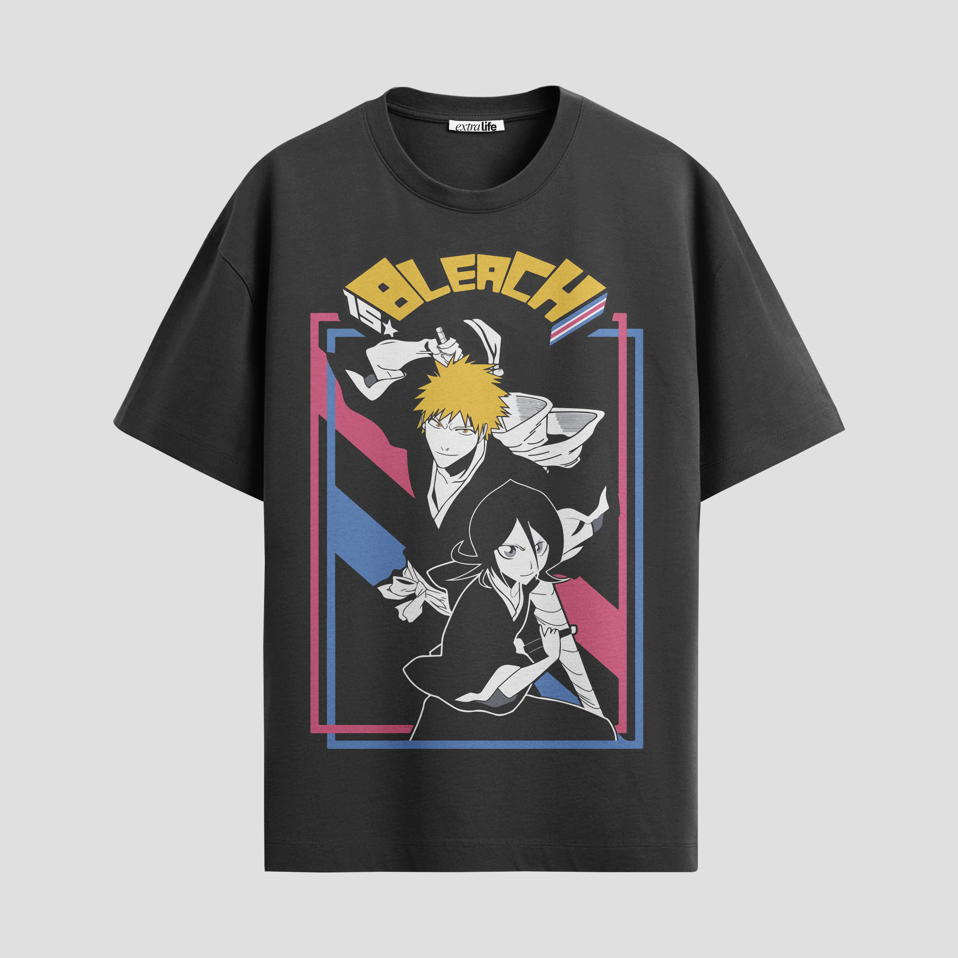 Playera urbana de anime y gaming ExtraLife MX, corte Standard Fit unisex ligero y transpirable en color Deep Black y Pure White, ropa de uso diario para gym y casual.