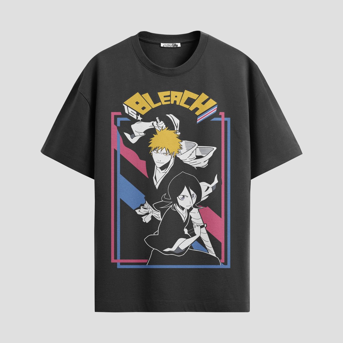 Playera urbana de anime y gaming ExtraLife MX, corte Classic Premium unisex ligero y transpirable en color Deep Black y Pure White, ropa de uso diario para gym y casual.