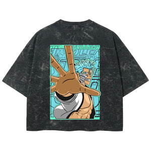 Playera streetwear premium de anime y gaming ExtraLife MX, corte boxy deluxe mineral wash heavyweight en color Acid Wash, moda urbana mexicana de culto.