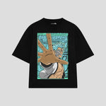 Playera streetwear premium de anime y gaming ExtraLife MX, corte oversized drop shoulder ligero y fresco en color Deep Black y Off-White, moda urbana mexicana de culto.