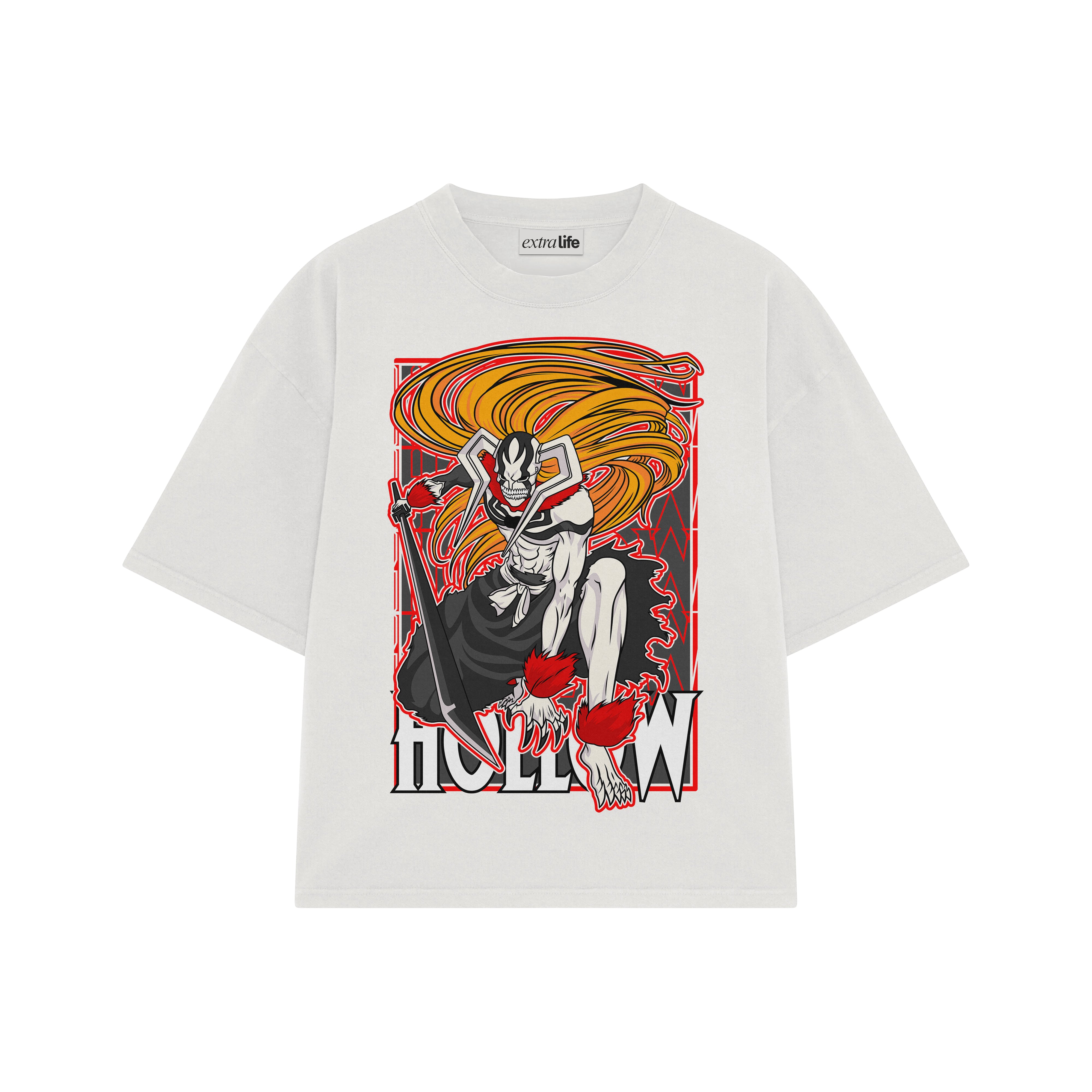 Playera streetwear premium de anime y gaming ExtraLife MX, corte boxy oversized drop shoulder heavyweight en color Deep Black y Off-White, moda urbana mexicana de culto.
