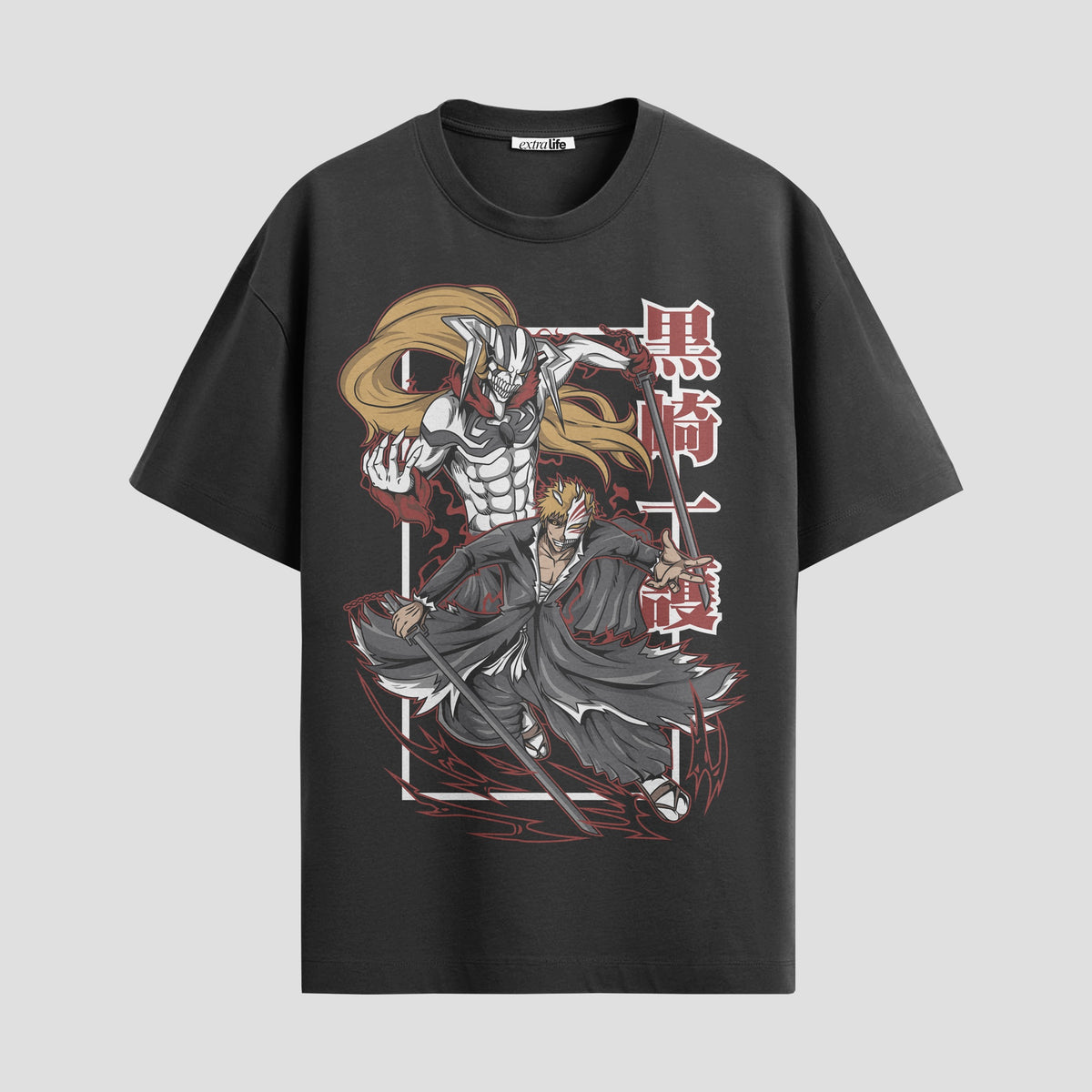 Playera urbana de anime y gaming ExtraLife MX, corte Classic Premium unisex ligero y transpirable en color Deep Black y Pure White, ropa de uso diario para gym y casual.