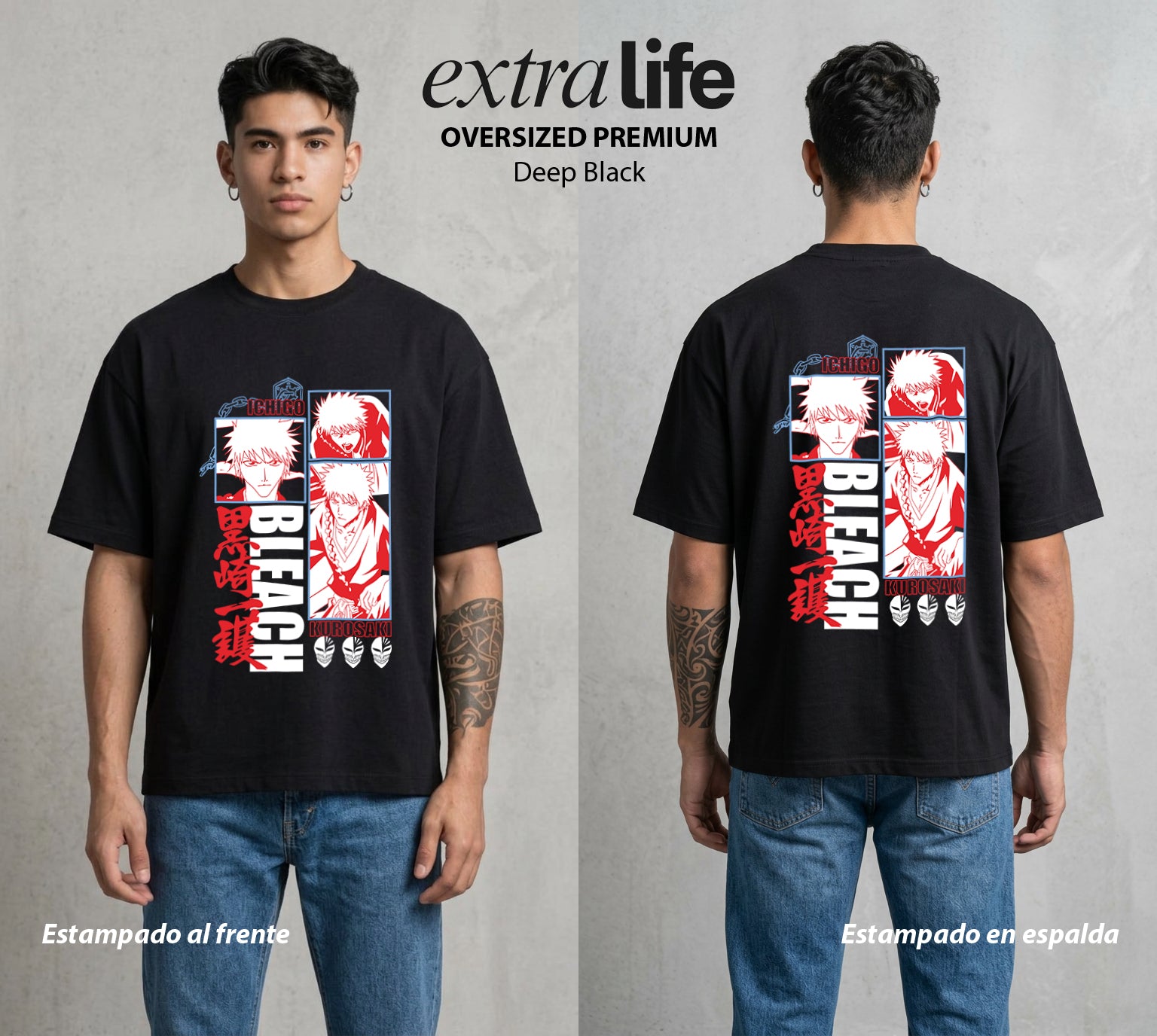 El Mundo de las Almas | La Mitad Oscura y Luminosa #00260 - Playera Oversized Premium | Deep Black - Foto en modelo