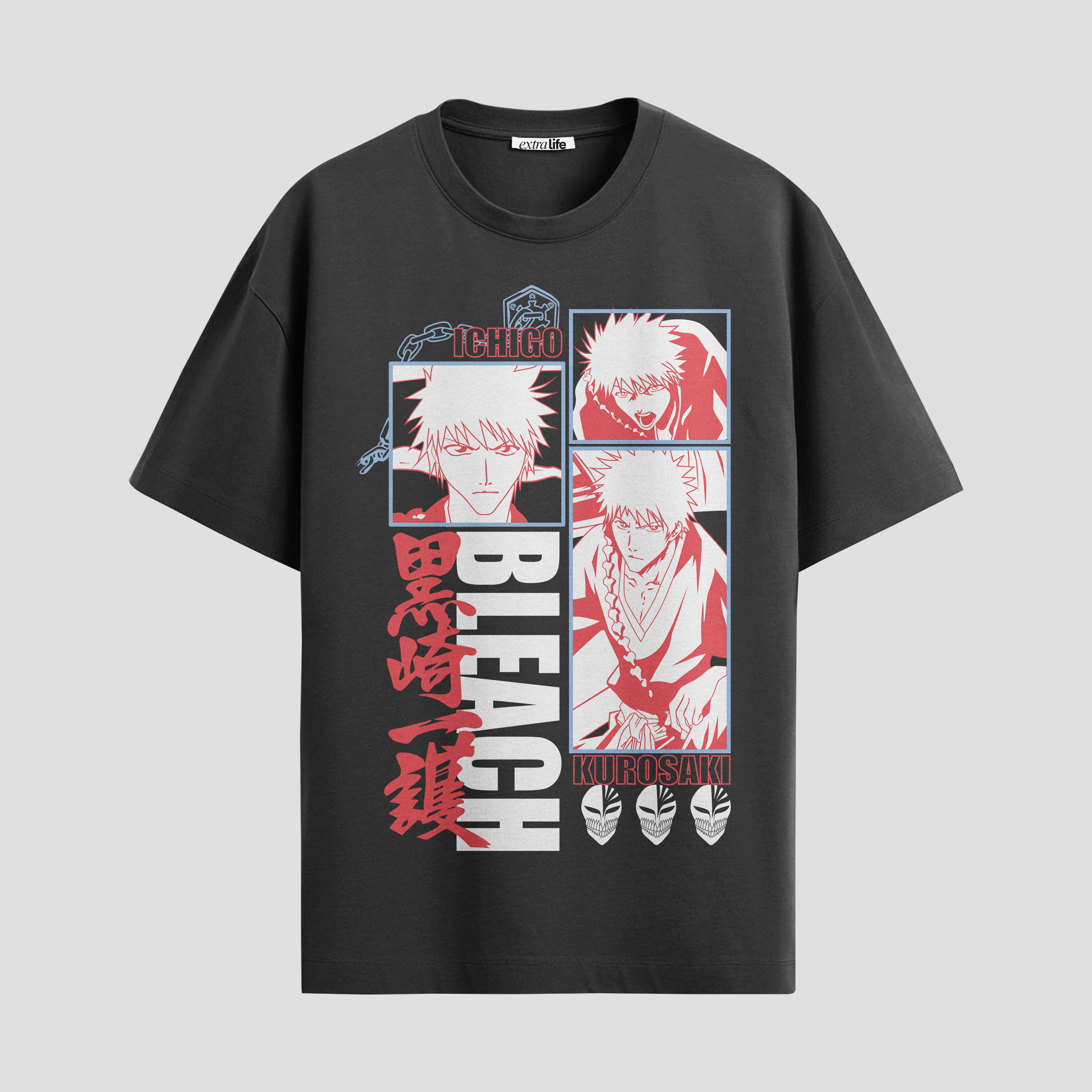 Playera urbana de anime y gaming ExtraLife MX, corte Standard Fit unisex ligero y transpirable en color Deep Black y Pure White, ropa de uso diario para gym y casual.