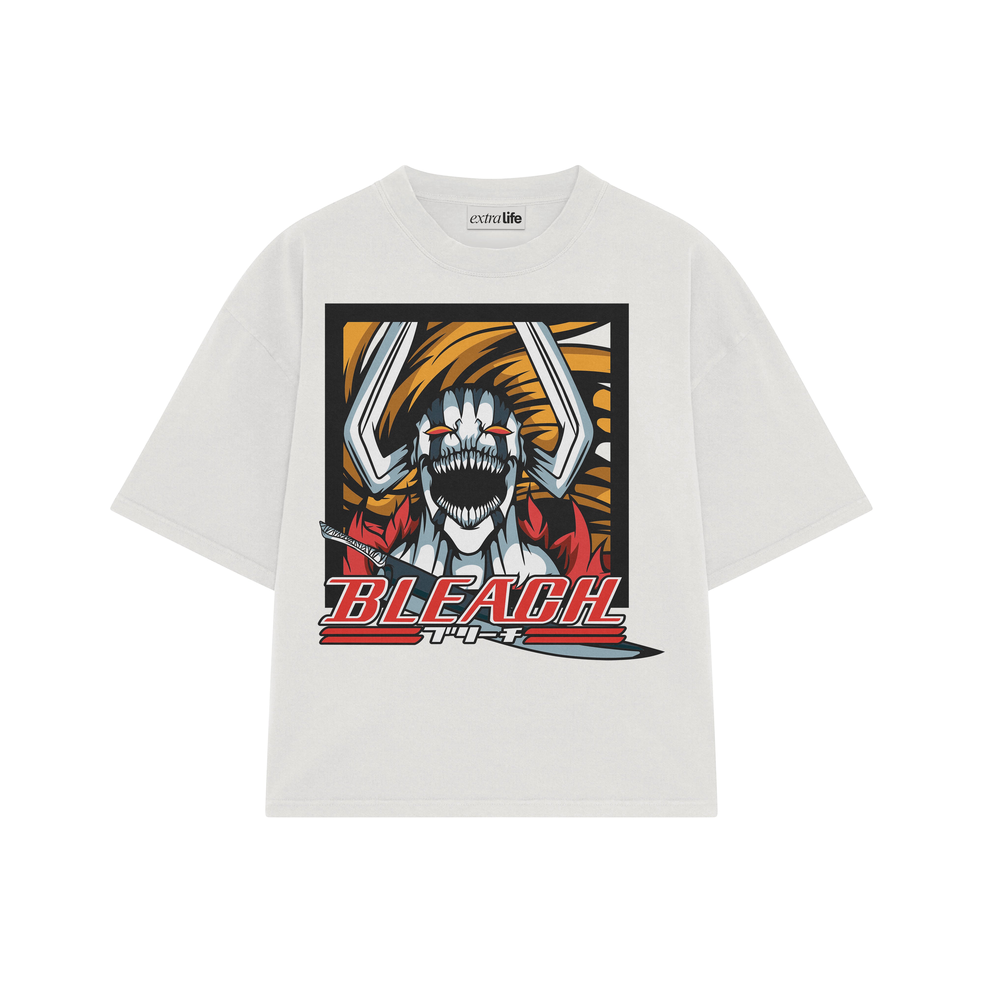 Playera streetwear premium de anime y gaming ExtraLife MX, corte boxy oversized drop shoulder heavyweight en color Deep Black y Off-White, moda urbana mexicana de culto.