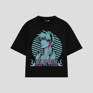 Playera streetwear premium de anime y gaming ExtraLife MX, corte boxy oversized drop shoulder heavyweight en color Deep Black y Off-White, moda urbana mexicana de culto.