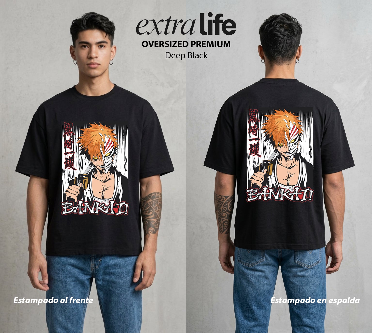 El Mundo de las Almas | El Alma de Fuego #00266 - Playera Oversized Premium | Deep Black - Foto en modelo