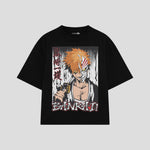 Playera streetwear premium de anime y gaming ExtraLife MX, corte boxy oversized drop shoulder heavyweight en color Deep Black y Off-White, moda urbana mexicana de culto.