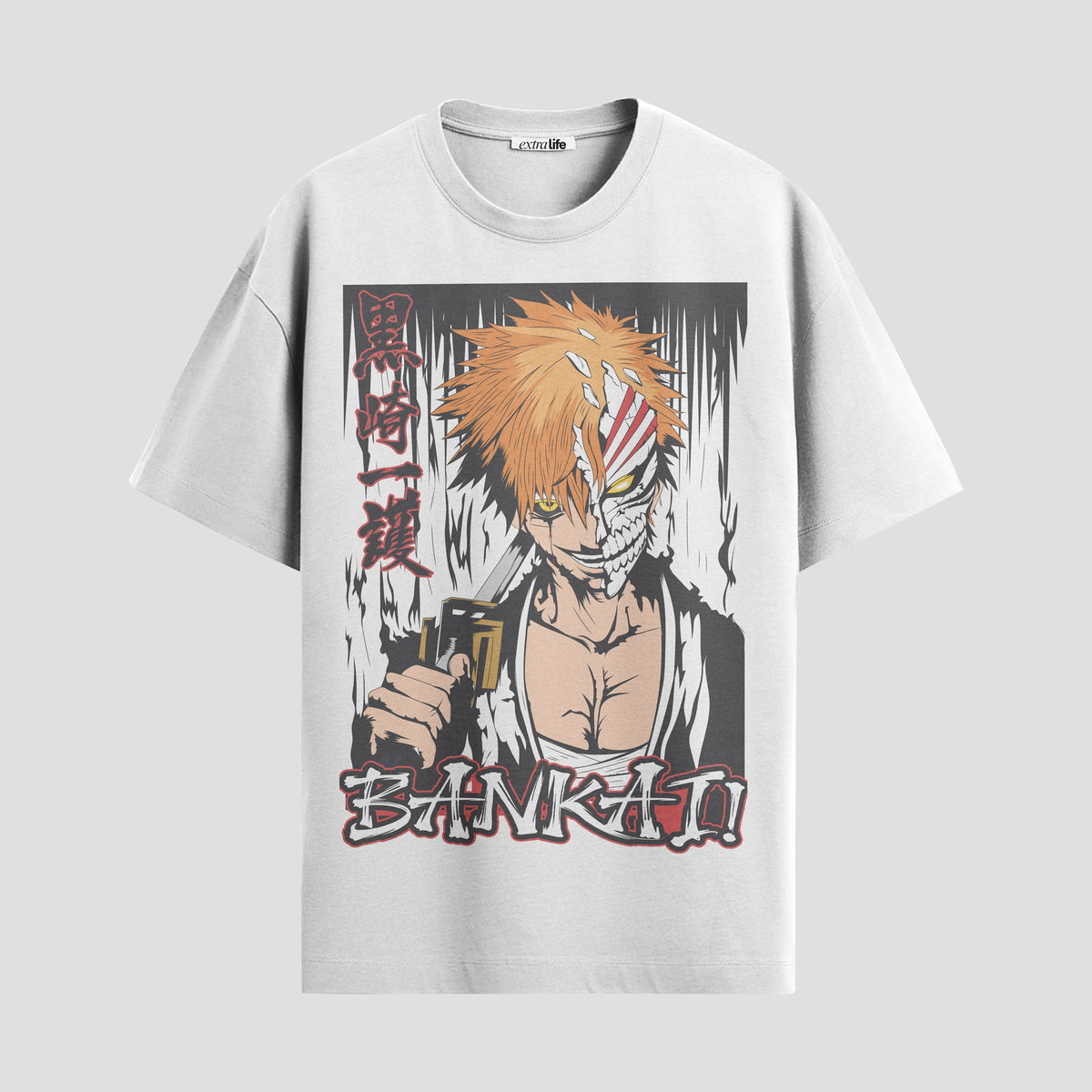 Playera urbana de anime y gaming ExtraLife MX, corte Classic Premium unisex ligero y transpirable en color Deep Black y Pure White, ropa de uso diario para gym y casual.