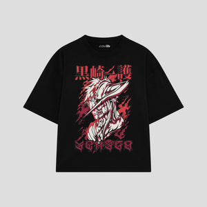 Playera streetwear premium de anime y gaming ExtraLife MX, corte boxy oversized drop shoulder heavyweight en color Deep Black y Off-White, moda urbana mexicana de culto.