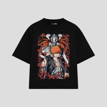 Playera streetwear premium de anime y gaming ExtraLife MX, corte oversized drop shoulder ligero y fresco en color Deep Black y Off-White, moda urbana mexicana de culto.