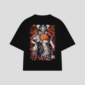 Playera streetwear premium de anime y gaming ExtraLife MX, corte boxy oversized drop shoulder heavyweight en color Deep Black y Off-White, moda urbana mexicana de culto.