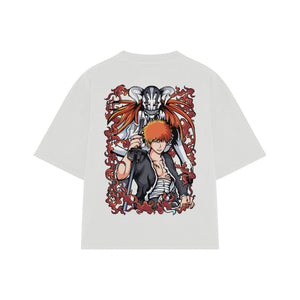 Playera streetwear premium de anime y gaming ExtraLife MX, corte oversized drop shoulder ligero y fresco en color Deep Black y Off-White, moda urbana mexicana de culto.