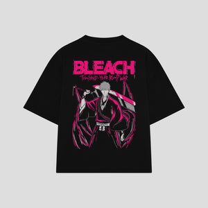 Playera streetwear premium de anime y gaming ExtraLife MX, corte boxy oversized drop shoulder heavyweight en color Deep Black y Off-White, moda urbana mexicana de culto.