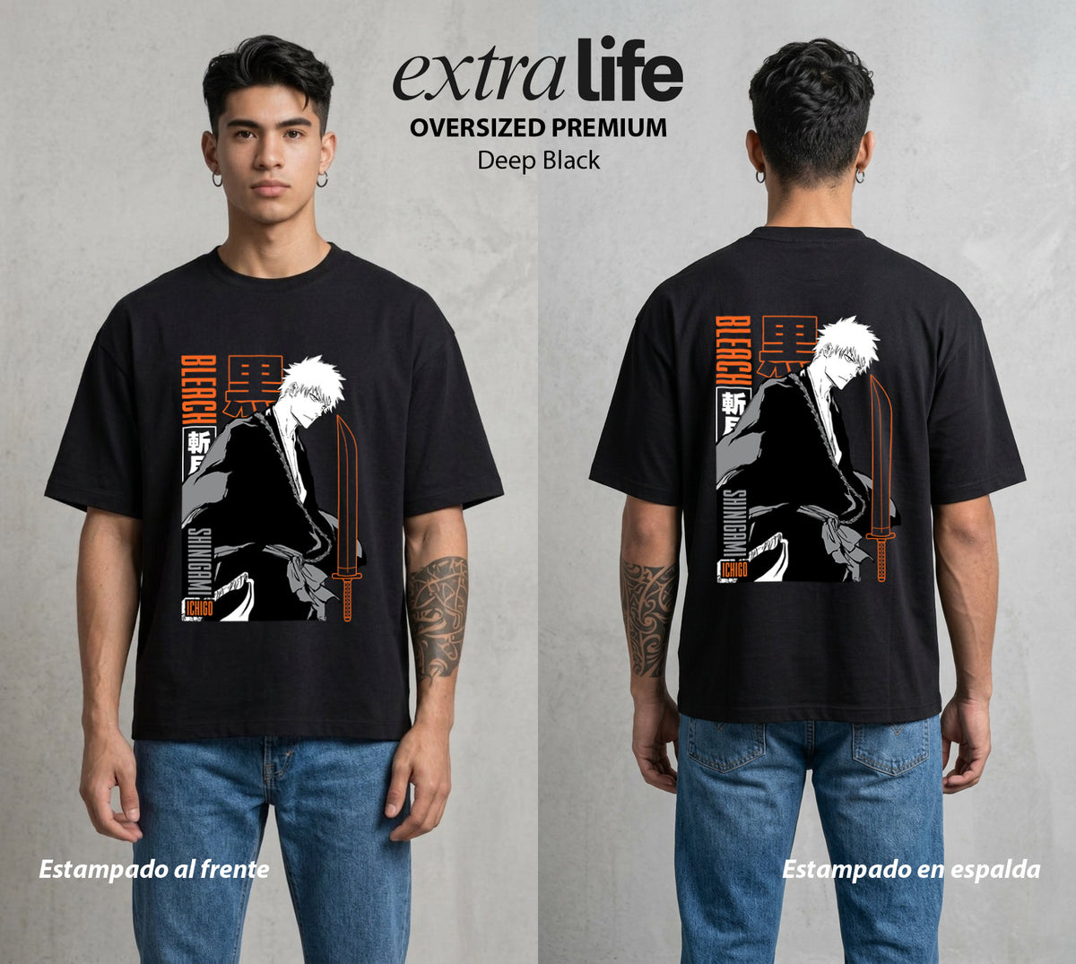 El Mundo de las Almas | El Alma Naranja #00277 - Playera Oversized Premium | Deep Black - Foto en modelo