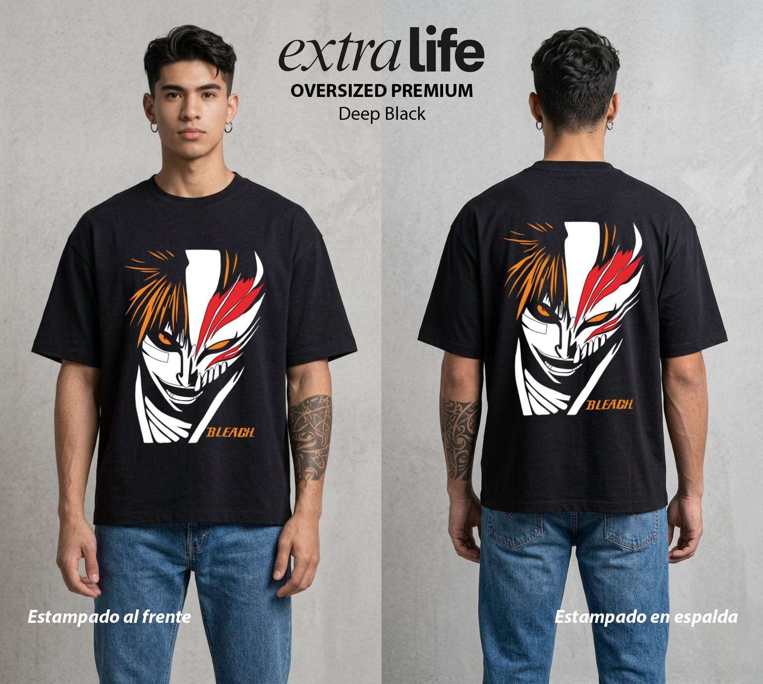 El Mundo de las Almas | El Sustituto del Alma con Mascara #00281 - Playera Oversized Premium | Deep Black - Foto en modelo