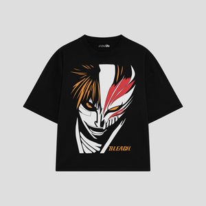 Playera streetwear premium de anime y gaming ExtraLife MX, corte boxy oversized drop shoulder heavyweight en color Deep Black y Off-White, moda urbana mexicana de culto.