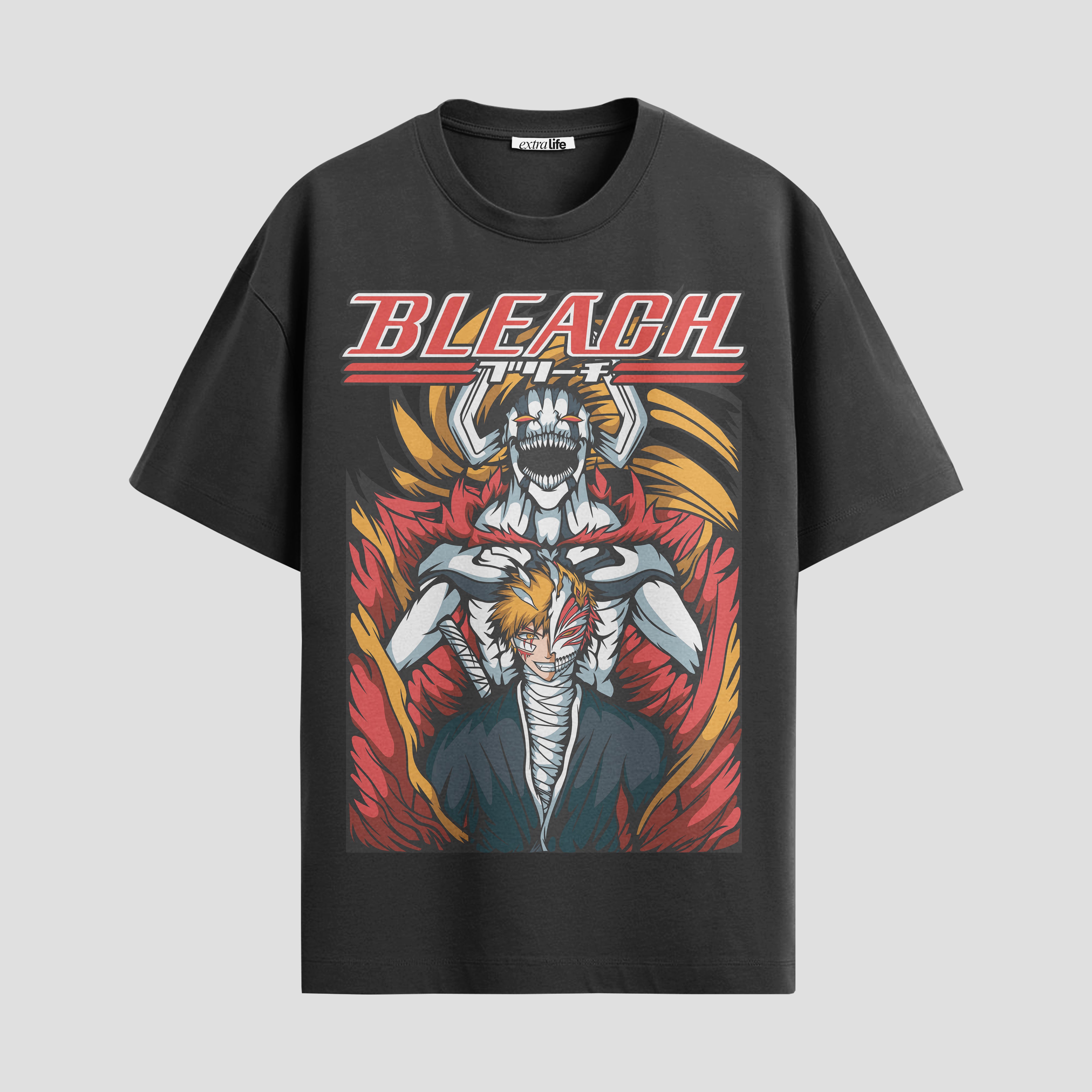 Playera urbana de anime y gaming ExtraLife MX, corte Standard Fit unisex ligero y transpirable en color Deep Black y Pure White, ropa de uso diario para gym y casual.